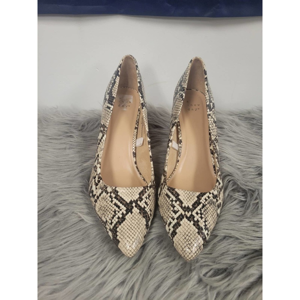 a new day Snake Print Pointed Toe Heels in Beige and Black